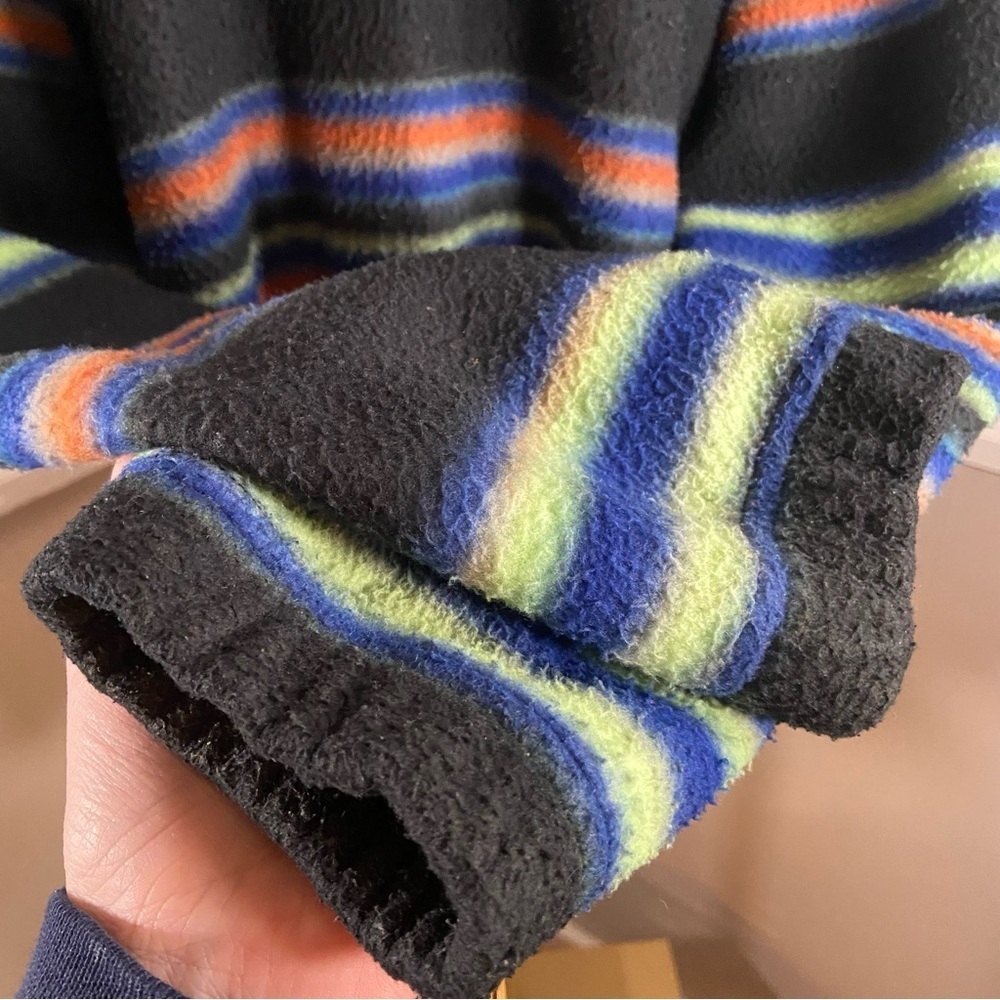 90s Vintage Multi Color Striped Fleece Pullover Sweatshirt Zip Collar High Neck - Picture 8 of 9